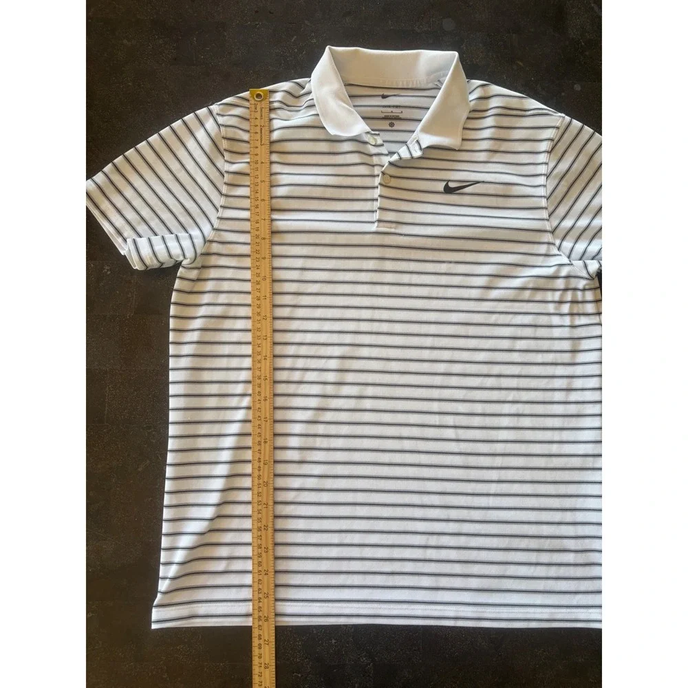 Nike Dri-FIT Mens Large Golf Polo Shirt White Gray Black Striped Short Sleeve